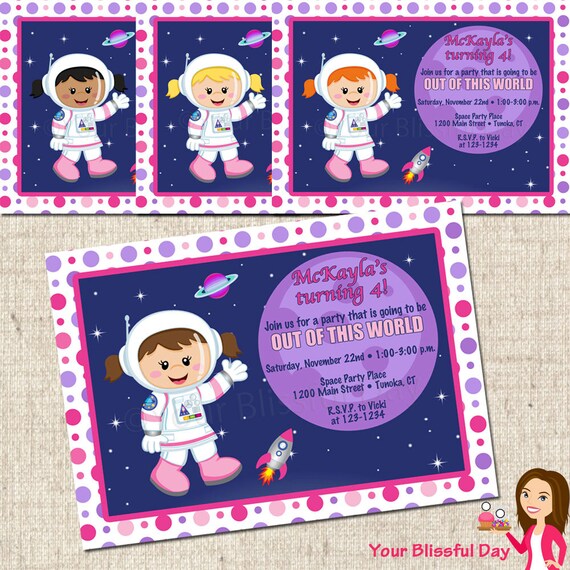PRINTABLE Girl Astronaut Party Invitation Il_570xn