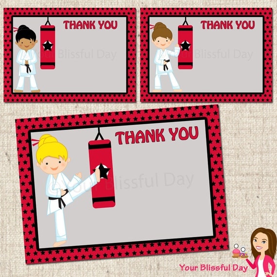 PRINTABLE Girl Karate Party Thank You Cards (Character of your choice) Il_570xn