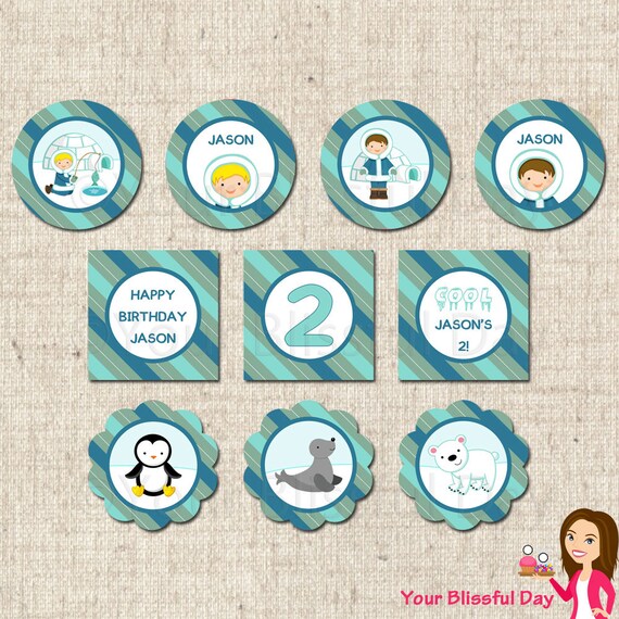 PRINTABLE Personalized Arctic Boy Party Circles (Character of your choice) Il_570xn