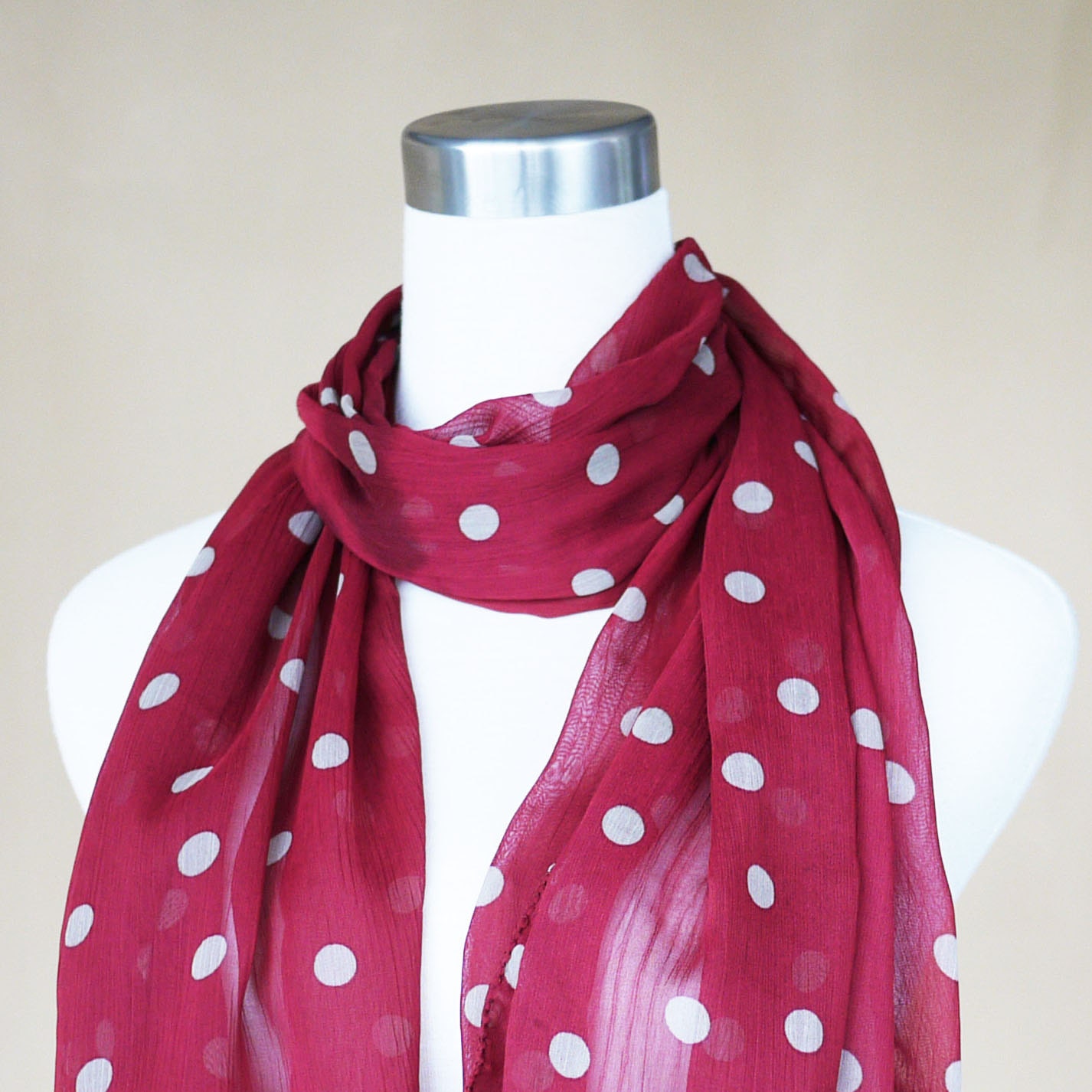 Red polka dot scarf retro polka dot chiffon scarf