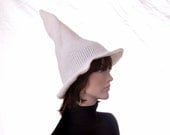 White Witch Hat Tall Crocheted Womens Hat Mens Hat