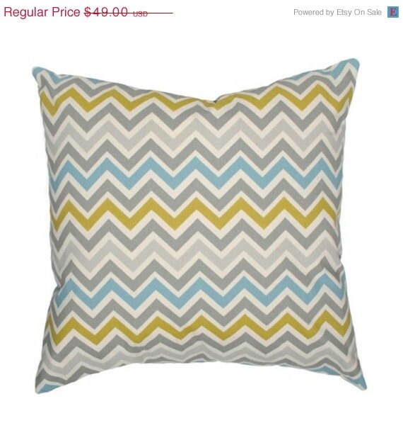 35 percent off SALE Decorative Pillow Cover Chevron Summerland Mustard Teal and Gray 20x20