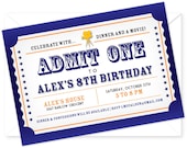 Customized and Printable Movie Night  Birthday Party Invitation