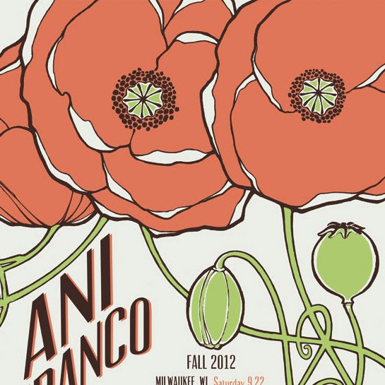 Ani DiFranco Fall Tour 2012 Screenprint Poster Poppies