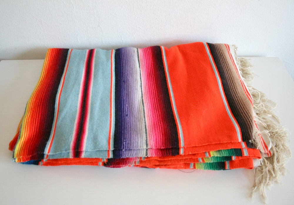 Orange Striped Mexican Blanket