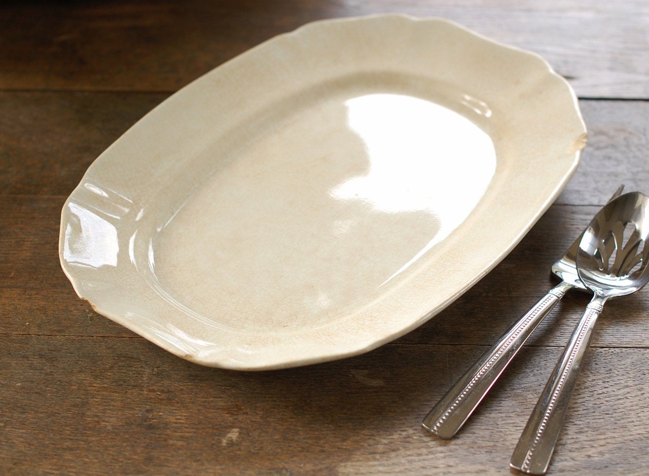 Rustic Antique Ironstone Platter - Scalloped Edge - Alfred Meakin, England