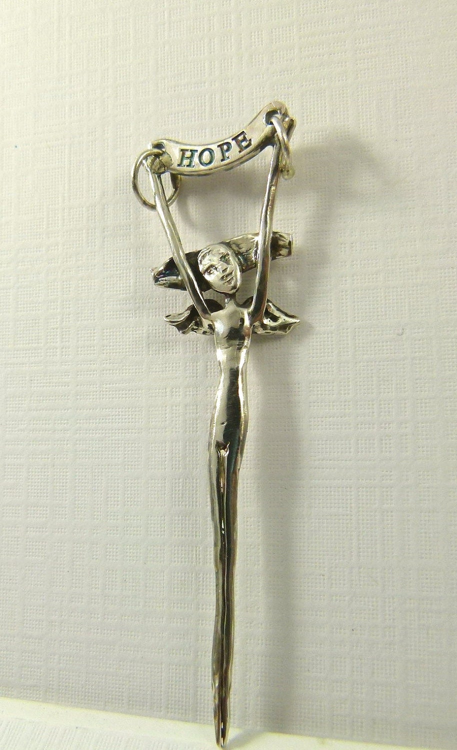 Angel Hadyn Holds On To Hope - Up Cycled Sterling Silverware, And PMC - Art Jewelry Pendant - 882