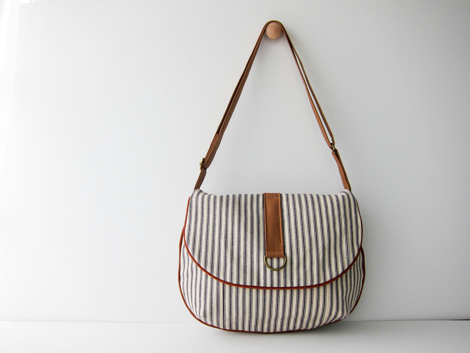 Medium Everyday Handbag--Stripe Canvas (lined with water repellent canvas)