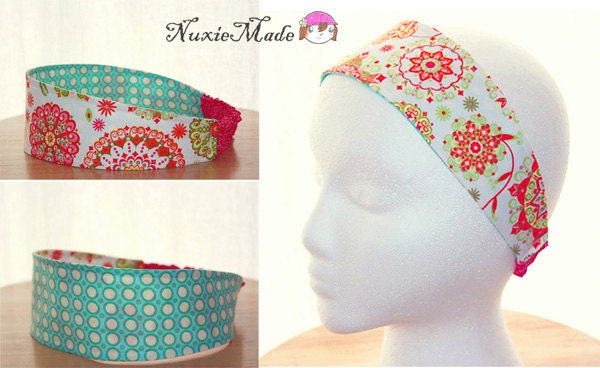 Womens, Teen/ Small Adult Dream Dots Reversible Fabric Headband -Ready To Ship, FREE US Shipping