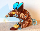 Retro ReBorn Mouse 70s Daisy in Blue, Brown and Yellow Vintage Fabric