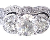 14k white gold round diamond engagement ring & band three stone 2.70ctw