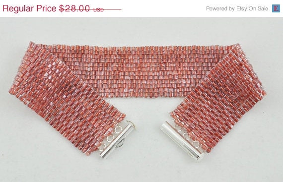 SALE 15% OFF Dusty Rose Pink Bracelet, Peyote Bracelet, Beaded Cuff, Fashion Jewelry, Versitile Design