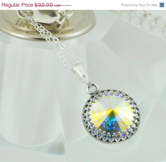 SALE 15% OFF Handmade Colorful Victorian Swarovski Crystal Necklace - Sterling Silver