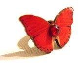 Woodland Butterfly Ring - Adjustable Deep Coral - Mothers Day Gifts, Summer Fashion, Big Butterfly Ring, Boho Rings, Butterflies, Gift Box