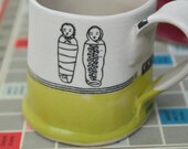 one of a kind great gift mug for a true coffee lover in green and white with couple and babies