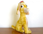 Vintage Yellow Stuffed Dog with Red Plaid Hat
