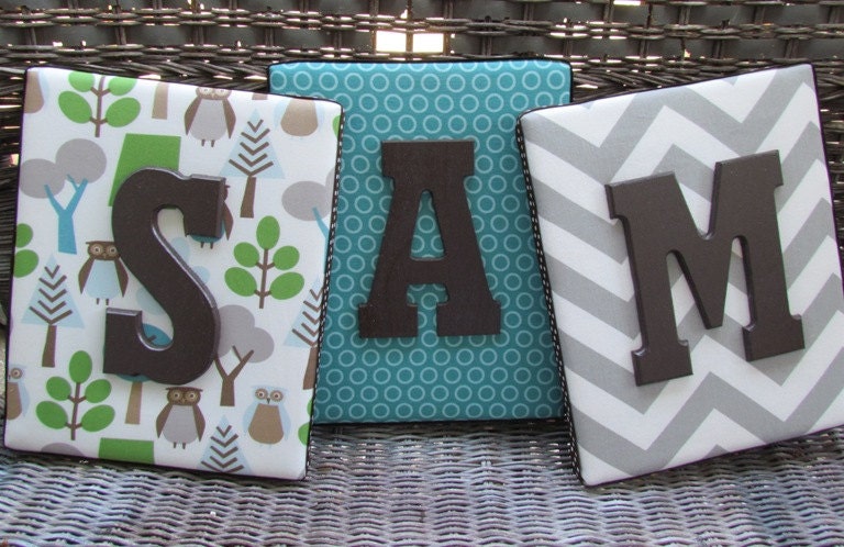 Wall Letters, Framed Monogram, Dwell Studio Owl Sky, 8x10, Painted Letters, Wood Letters,Monogram, Upholstered Letters, Fabric Letters