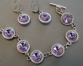 Bridesmaid Bracelet Set with Earrings Swarovski Lilac Purple Crystal Rivoli Rhinestones in Silver tone wedding bridesmaid jewelry gifts