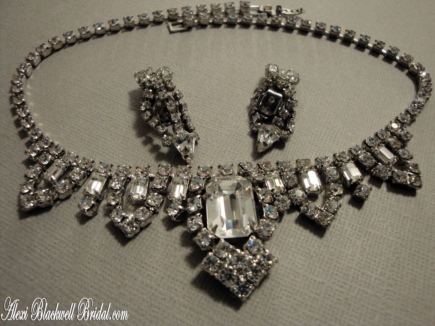 Vintage Princess Grace Bridal Necklace Set Rhinestone glamour with Earrings signed Weiss Gorgeous Bridal wedding jewelry