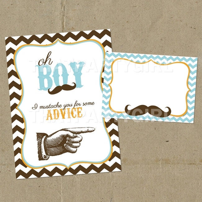 Mustache Bash Party Advice Cards and Food Labels - DIY digital U Print