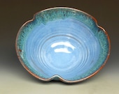 Salad Bowl Blue Green Fern Rim E