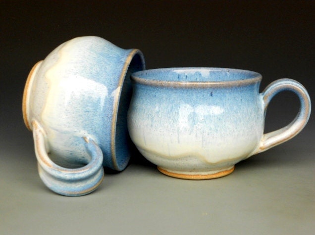 Cappuccino Mug Blue White Ceramic Coffee Cup
