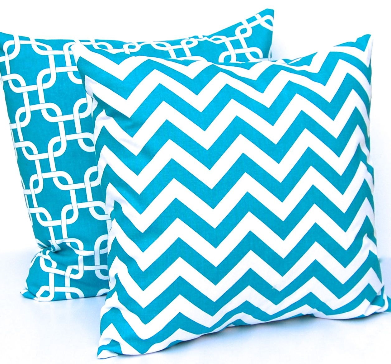 Euro Sham Chevron Pillows Turquoise Decorative Throw Pillow Covers 24 x 24 Inches Chevron and Chain Link Gotcha by Premier Prints