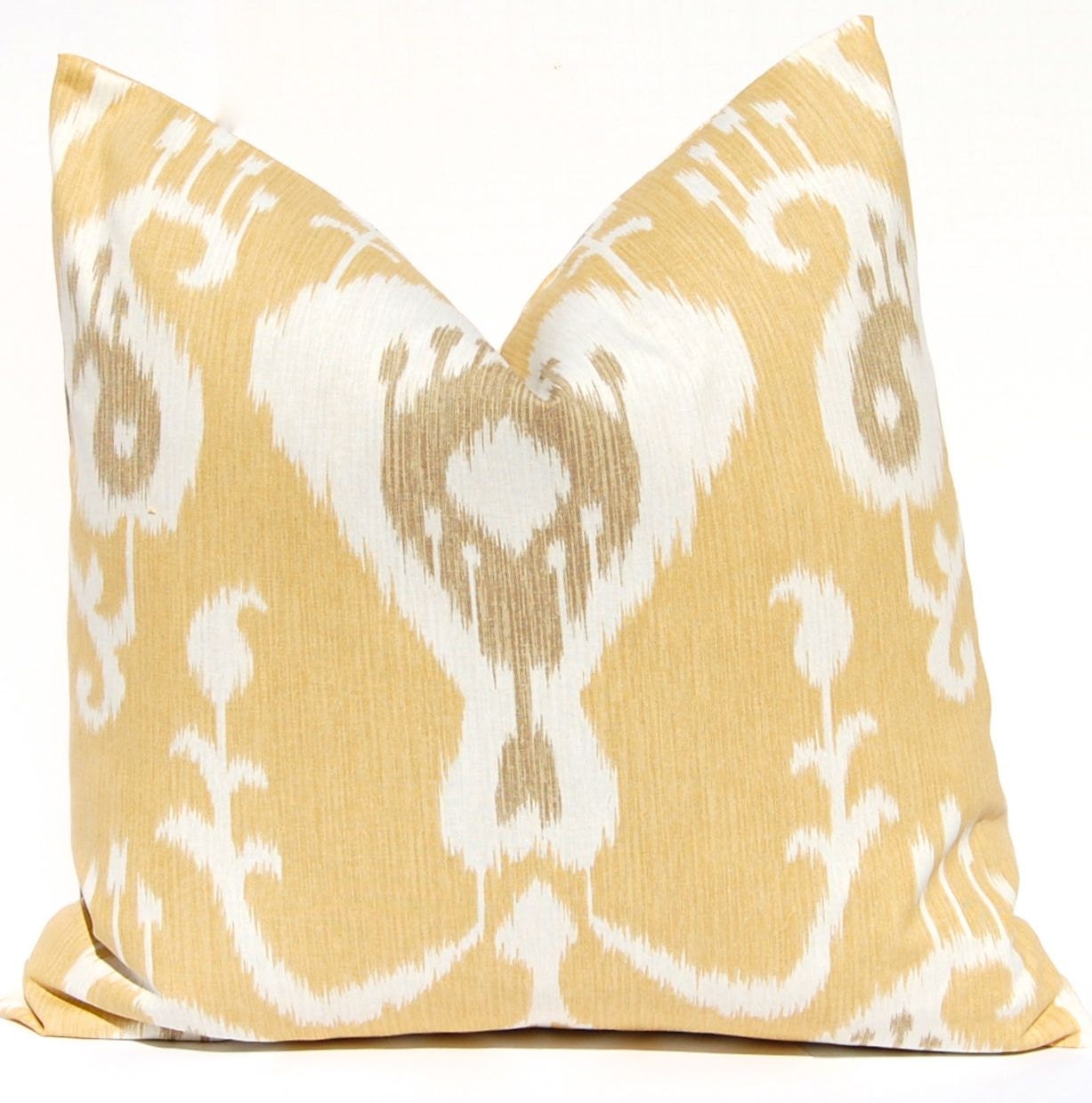 MEMORIAL DAY SALE Decorative Throw Pillow Cover One Ikat Pillows 20 x 20 Ikat in Gold with Brown Accents Same Fabric Front and Back
