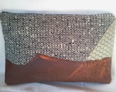 Upholstery Fabric Clutch Purse, Wool Clutch Purse, Leather Detail, Upholstery Fabric Clutch