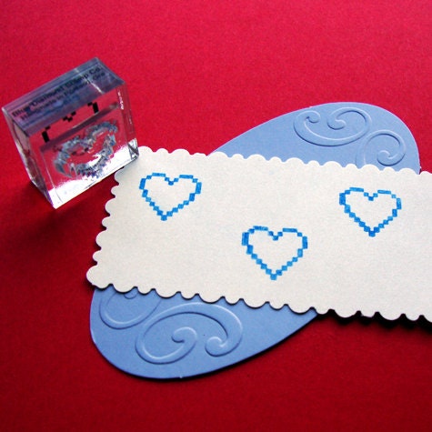 Pixel Heart Mounted Stamp - Clear Polymer Rubber Accent
