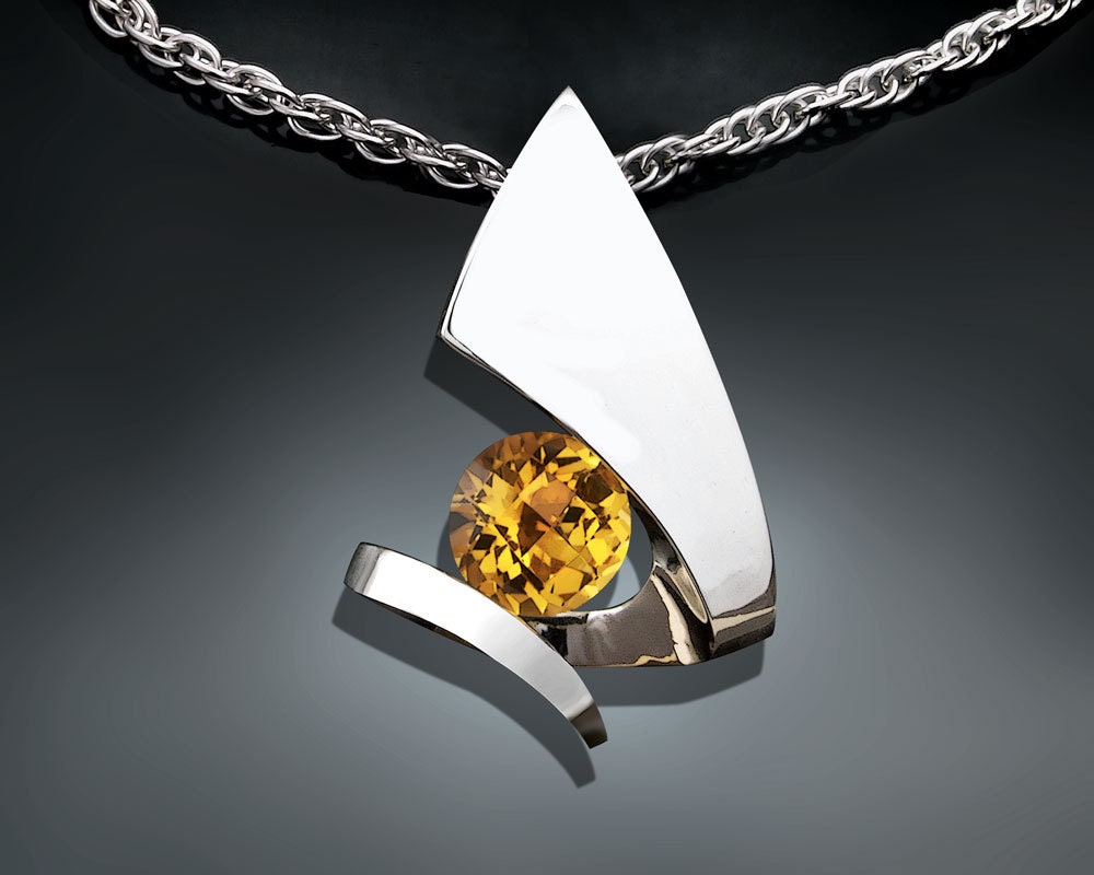 citrine pendant necklace - statement necklace - November birthstone - gemstone jewelry - yellow - contemporary jewelry - 3488