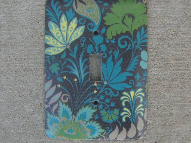 Blue and Green Floral Light Switch Plate Cover