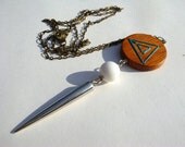 Embroidered Wood Triangle with Spike Necklace
