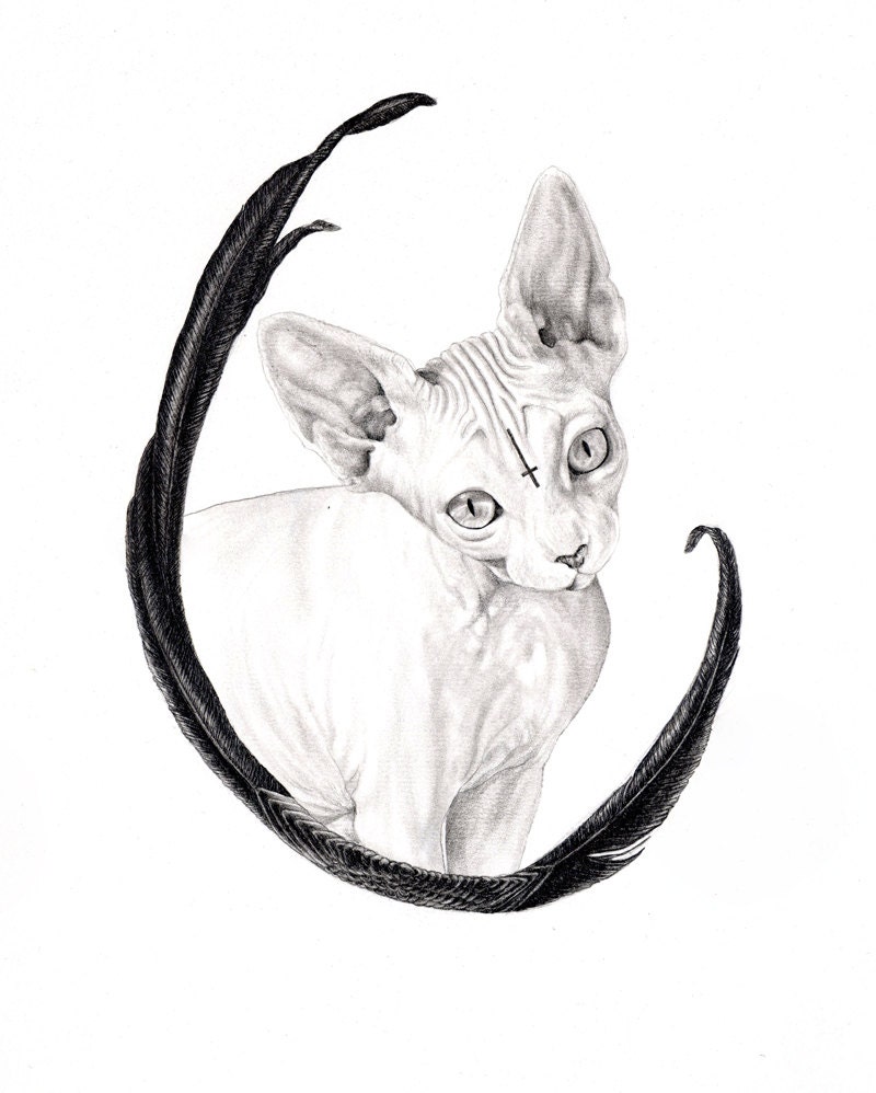 Original Pencil Drawing "Cat with Cross"