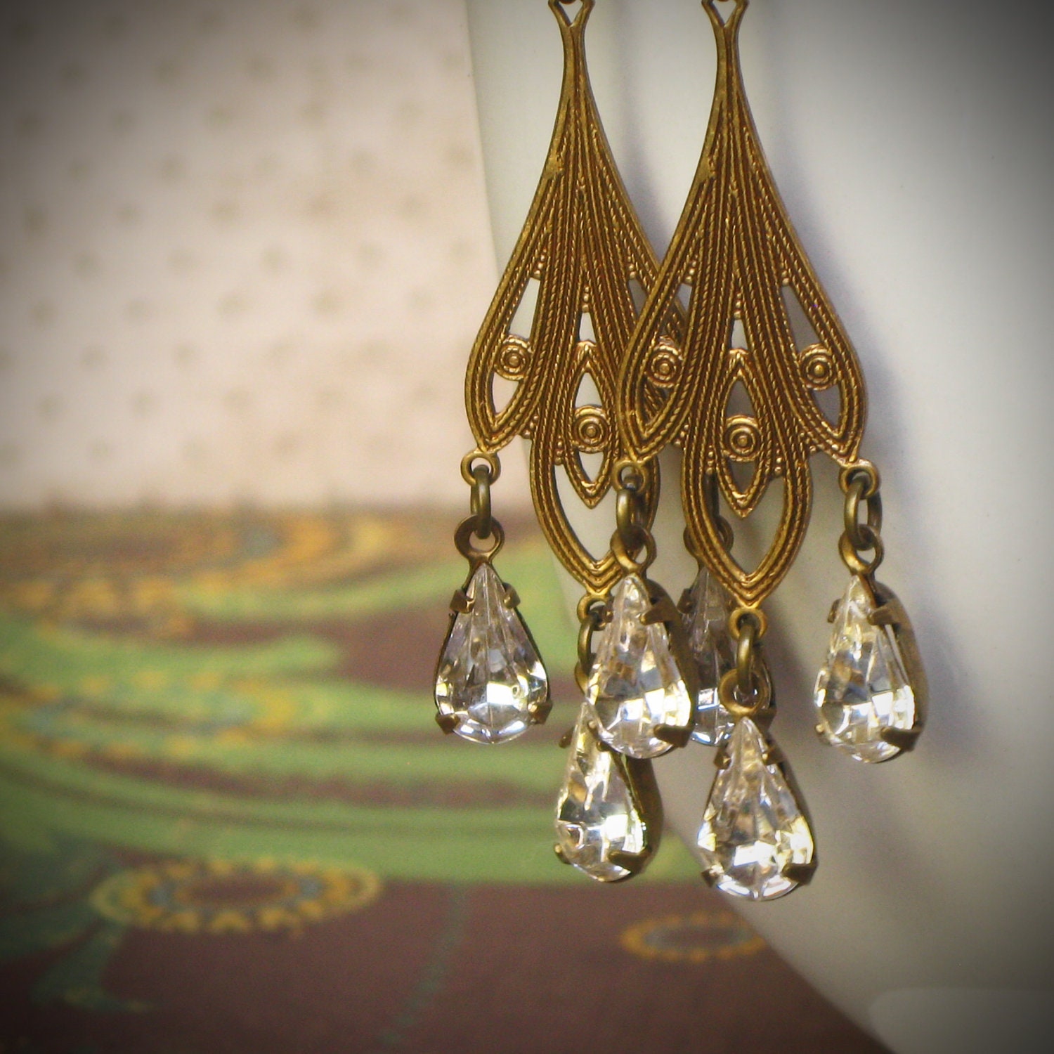 Vintage Rhinestone Earrings, Bridal, Chandelier, Wedding, Bridesmaid