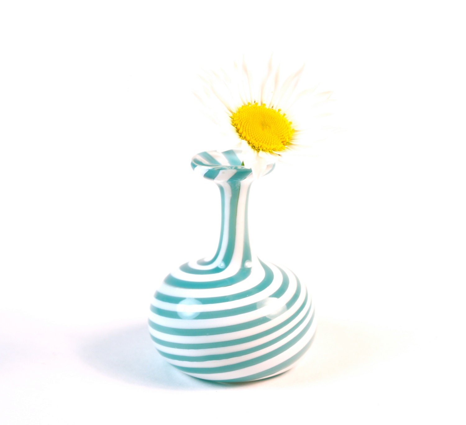 Miniature Aqua & White Striped Vase