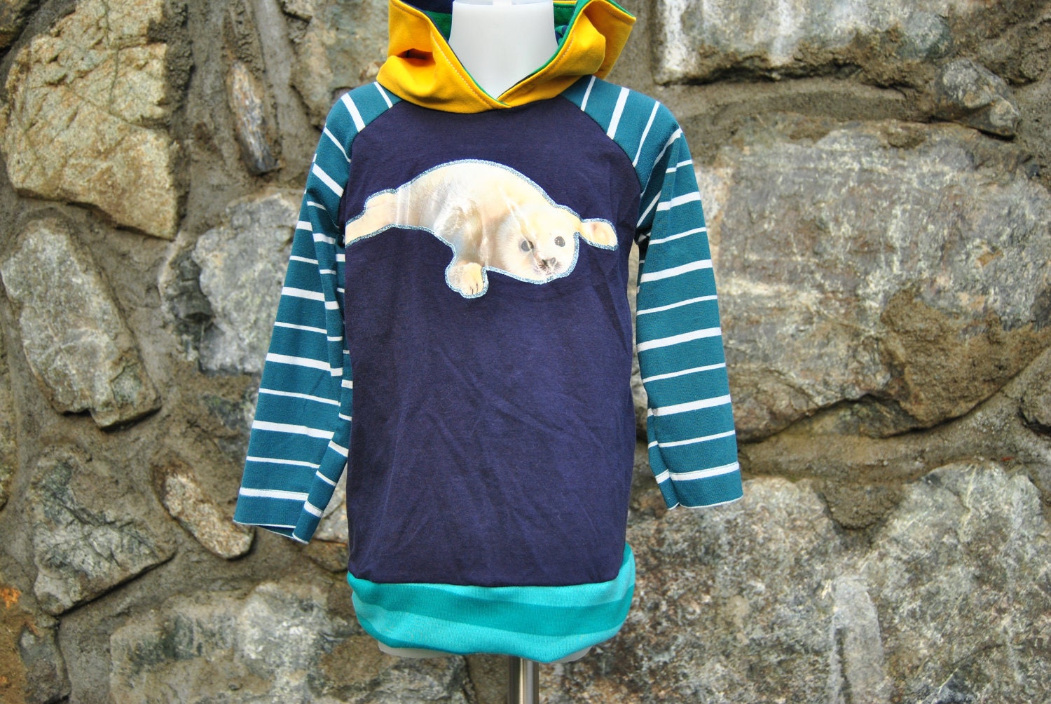 Child Blue Hoodie with Seal Size 4 5
