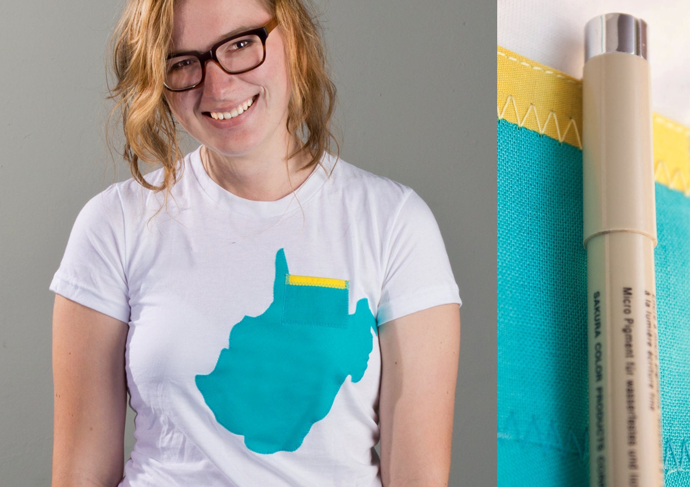 Pocket T Shirt - West Virgina State - Womens