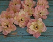 Silk Flowers - 10 Delphinium Blossoms in PINK and Cream Green - 3 Inch Size - Artificial Flowers