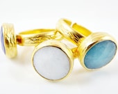 Cotton White Round Jade Stone Adjustable Cocktail Statement Ring - 22k Matte Gold Plated - 1PC