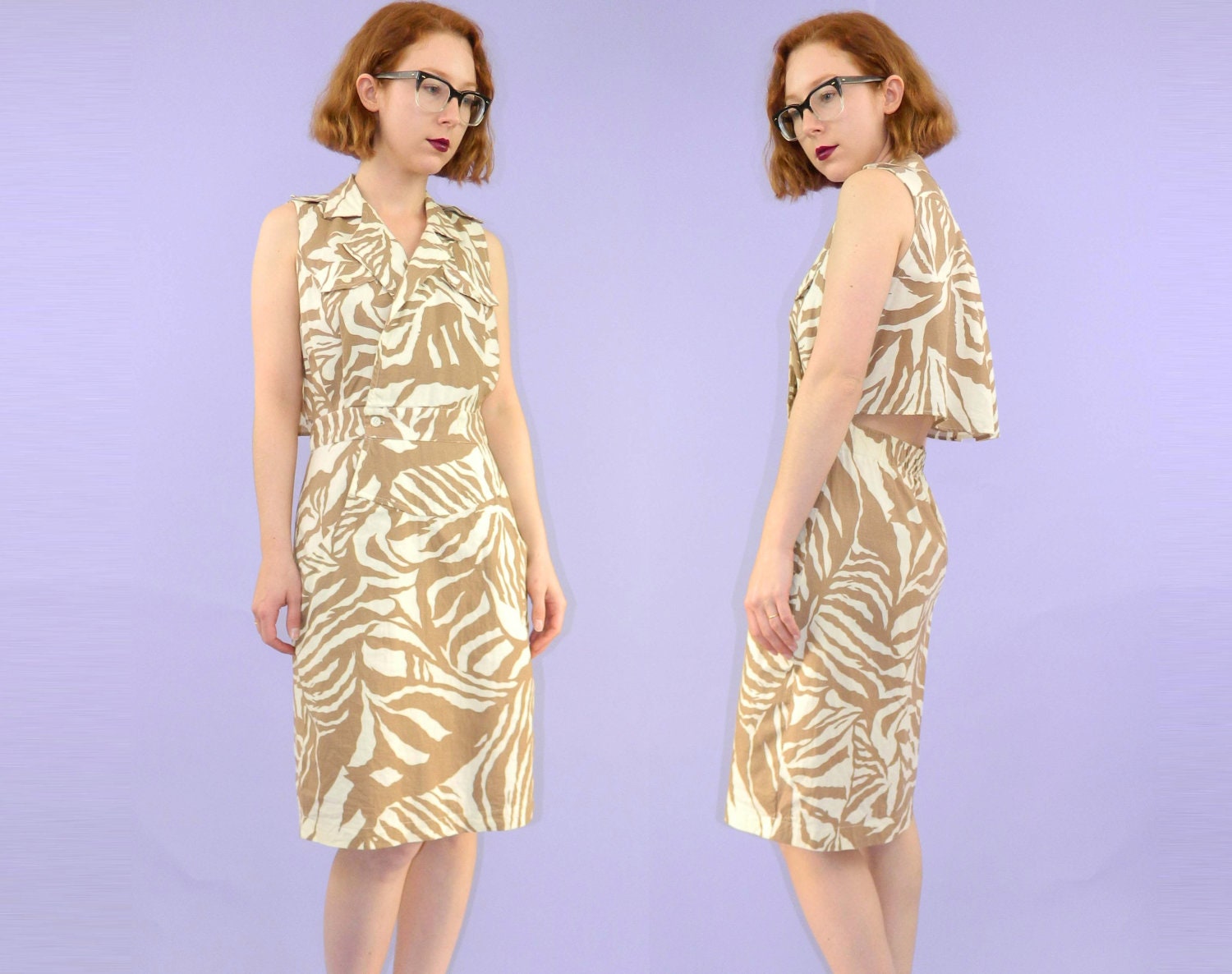 1980s Safari Dress Animal Print Medium