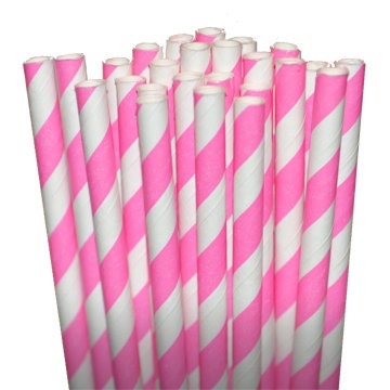 Stripe Pink Party Paper Straws - Cake Pop Sticks - Pixie Sticks - Qty 25 Il_170x135