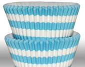 Rugby Stripe Aqua Blue GREASEPROOF Baking Cups Cupcake Liners - Quantity 50 Il_170x135