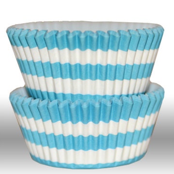 Rugby Stripe Aqua Blue GREASEPROOF Baking Cups Cupcake Liners - Quantity 50 Il_570xn