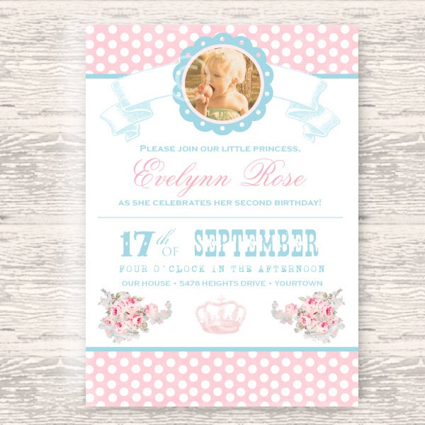 Blue Rose Princess Invitation for Birthday Party or Baby Shower - Girls DIY Printable Invite by BeeAndDaisy Il_570xn