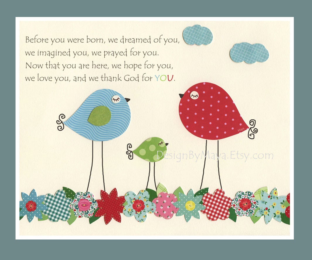 Baby girl Room Decor, Nursery Art, love birds nursery...before you were..turquoise, blue, red, green, baby blue, bright colors
