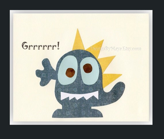 Baby room wall art, Nursery Art Decor, Kids Print, monsters...Grrrrr..blue monster..baby boy
