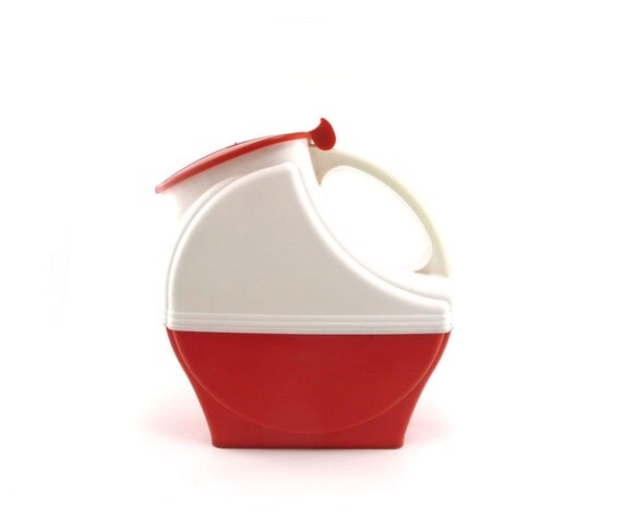 Red and white mid century pitcher - vintage Burrite plastic art deco plastic pitcher
