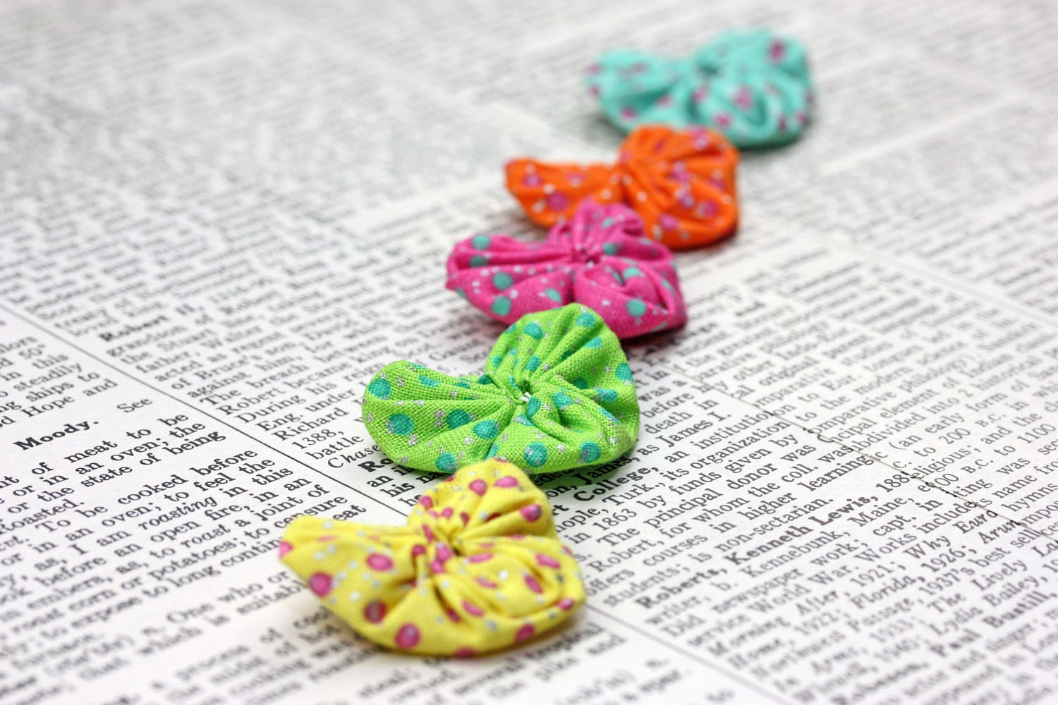 Handmade Fabric Heart YoYos - Summer Fun Polka Dots