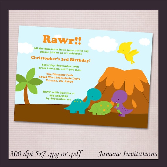Dinosaur Boy's Birthday Party Printable Digital Invitation - Print your Own Il_570xn